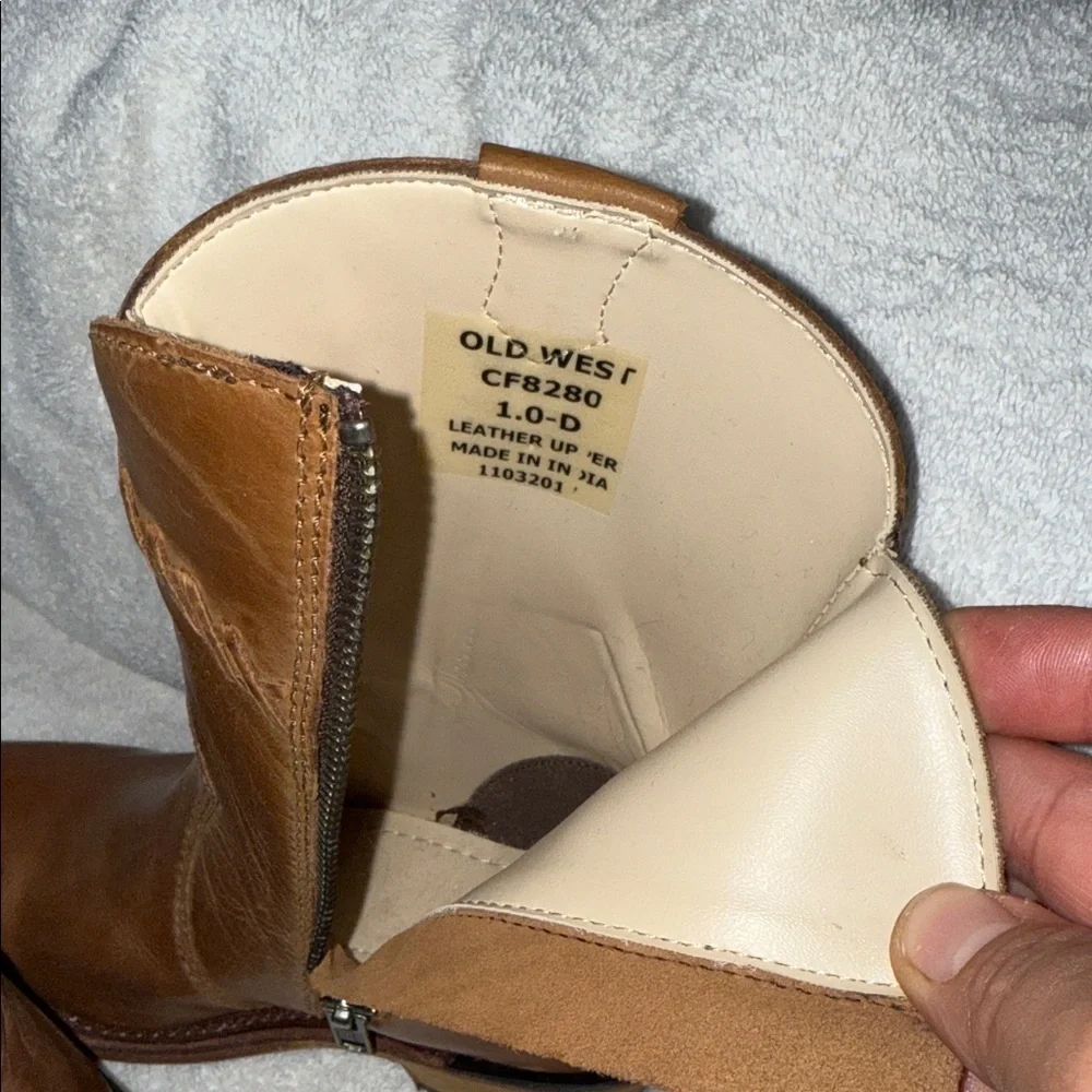 Old West Tan Leather Kids Boots